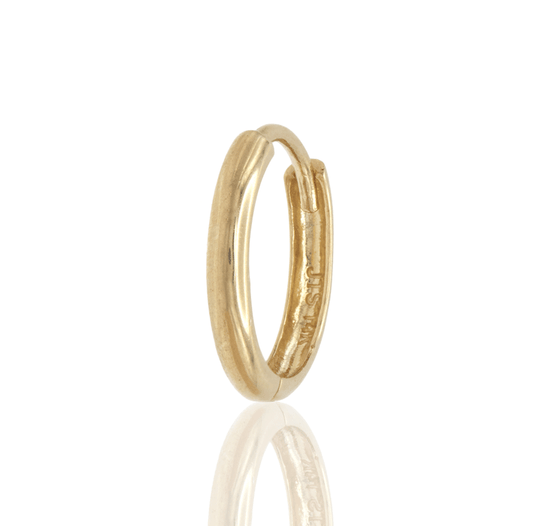 Tiny gold hoop earrings with rounded edge