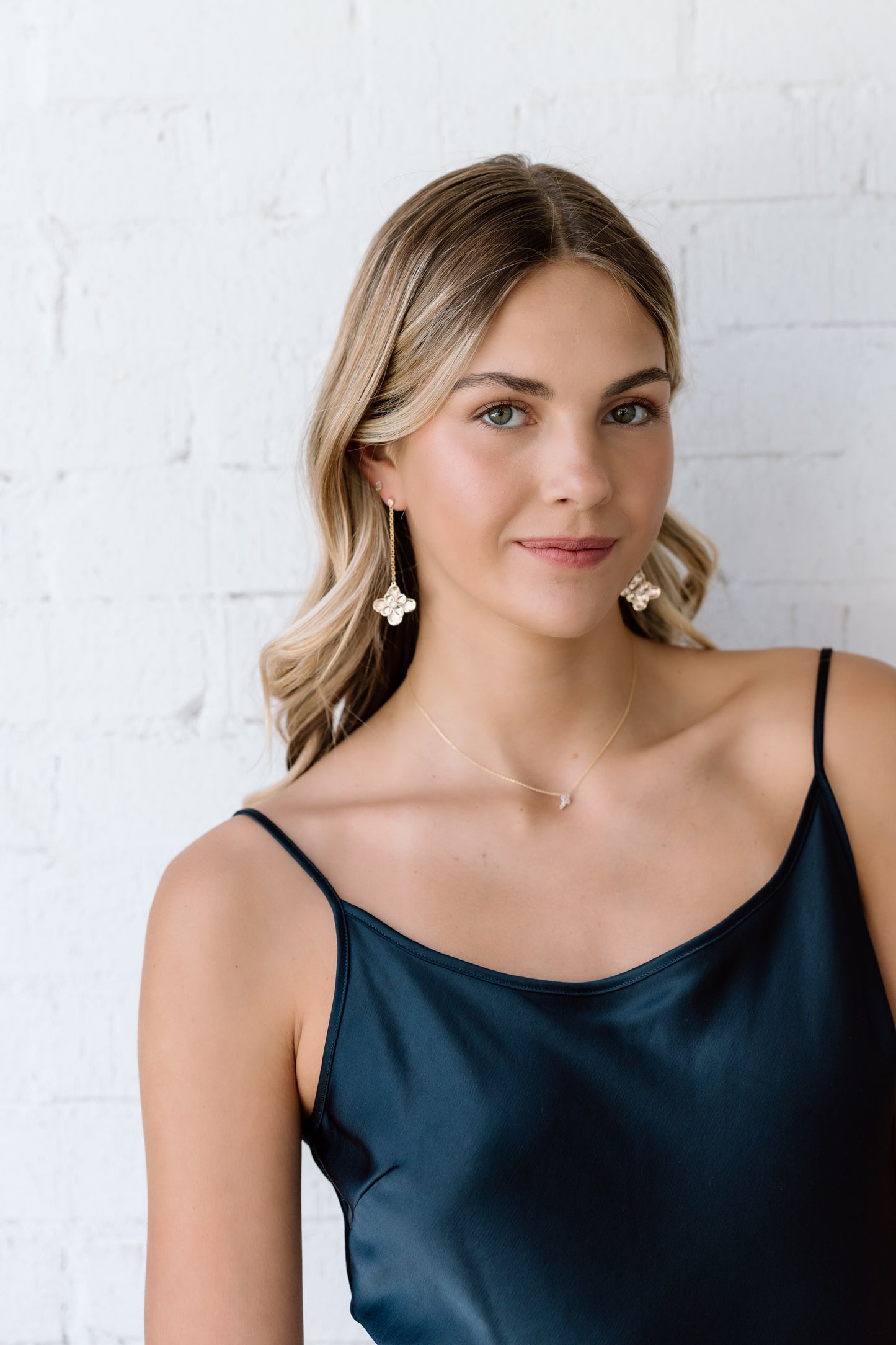 Dangle Flower Earrings with Diamonds