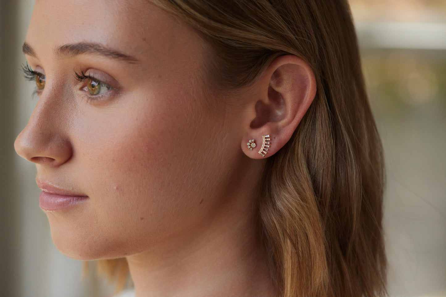 Diamond Studs with Diamond Fan Embellishment