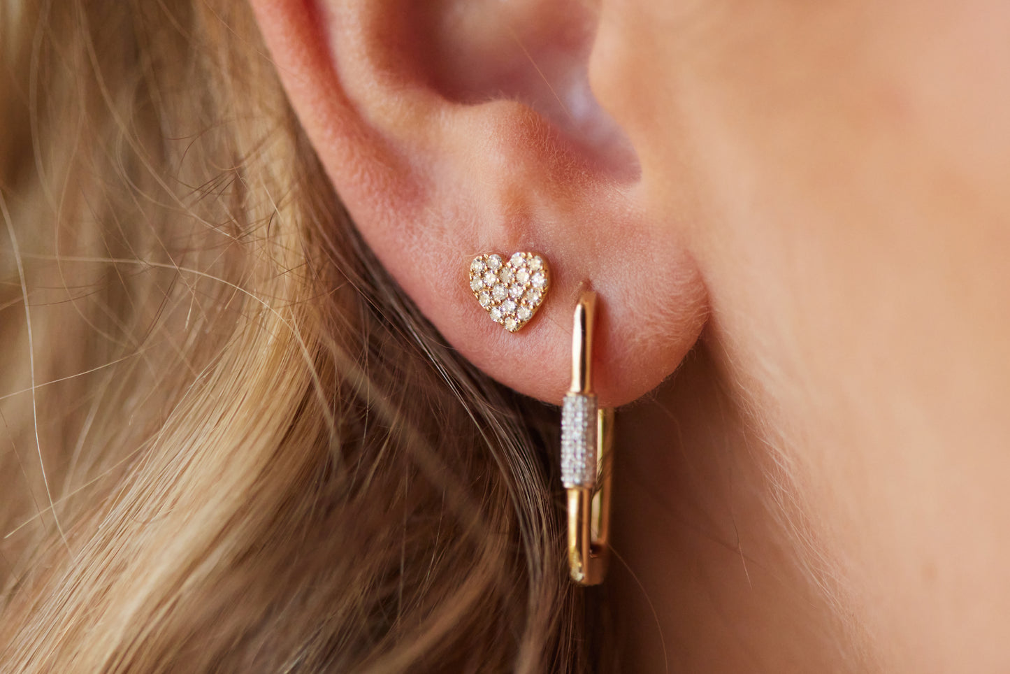 14k and Diamond Heart Studs