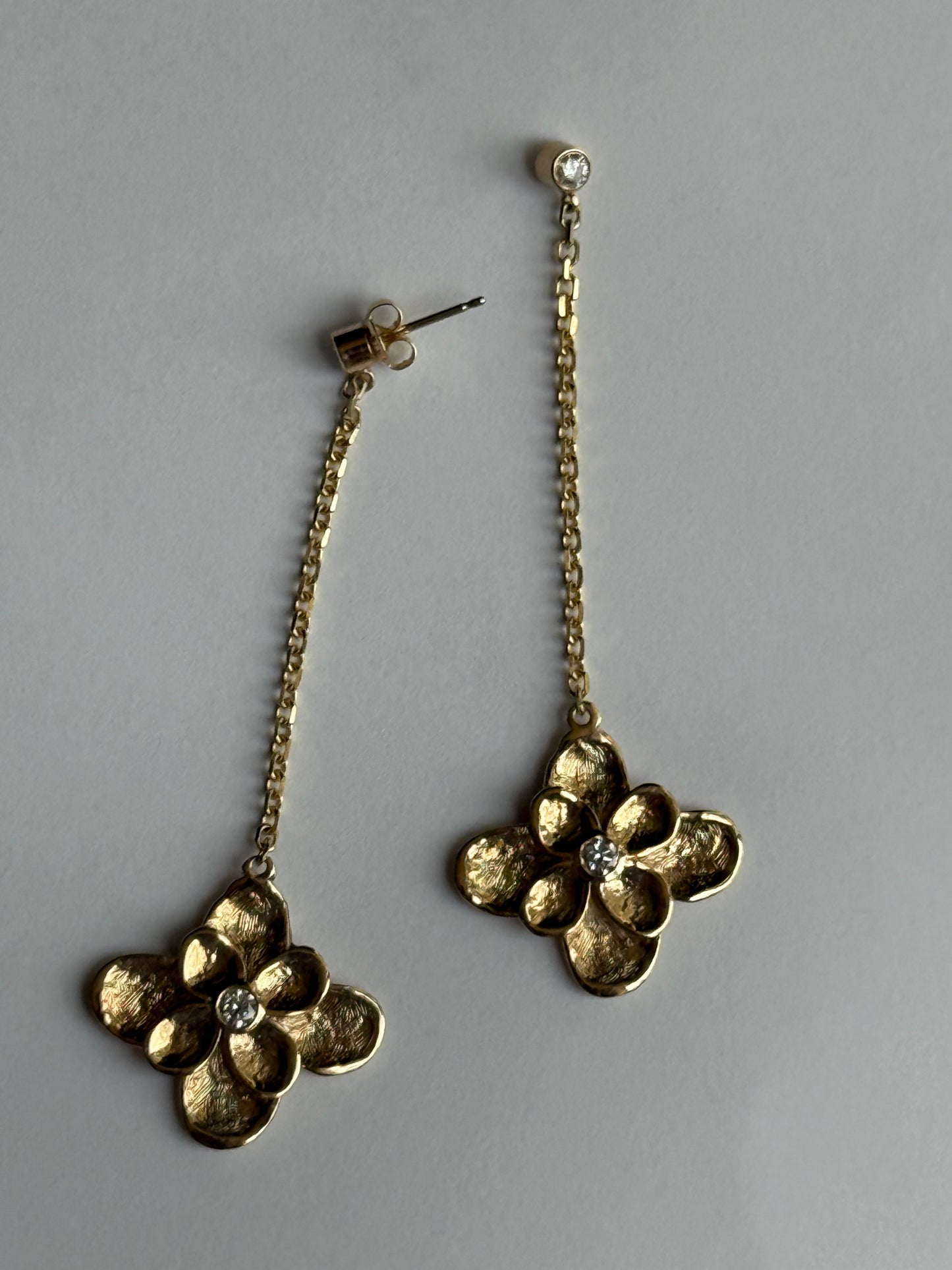 Dangle Flower Earrings with Diamonds