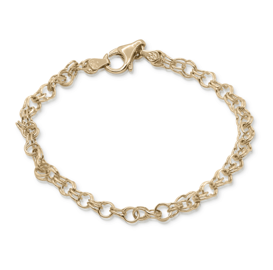 Double-linked gold chain bracelet for charms
