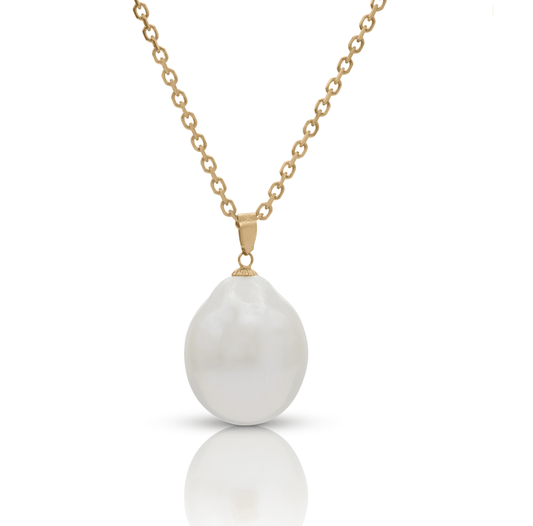 Natural shaped pearl drop charm on a thin gold chain