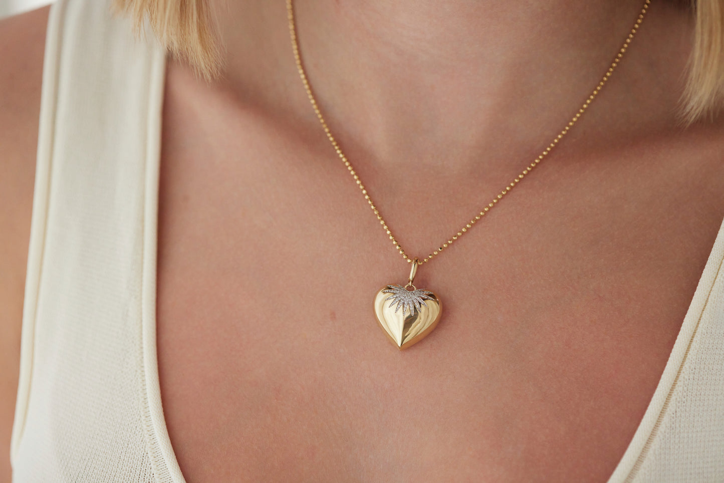 Puffed Heart and Diamond Necklace