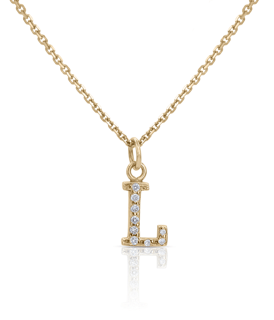 Gold letter charm pendant set with diamonds 